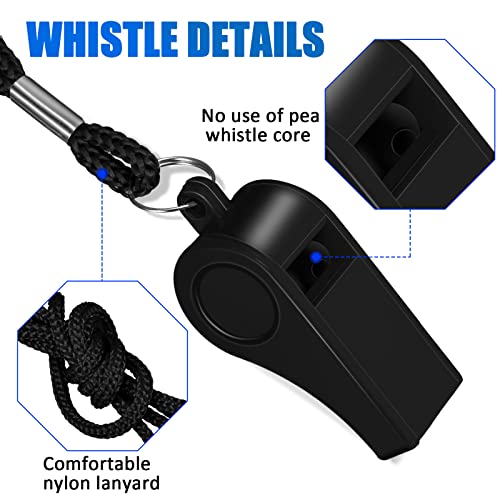 Flutesan 48 Pcs Whistles Bulk with Lanyard Sports Loud Crisp Sound Whistles for Coach Referees Training Emergency - color: Black