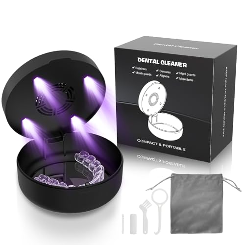 UV Retainer Case with Fan, UVC Retainer Cleaner, Aligner Case Includes Vent Holes and Mirror, Portable Retainer Holder Box for Mouth Guard, Aligners, Night Guard, Black - color: Black