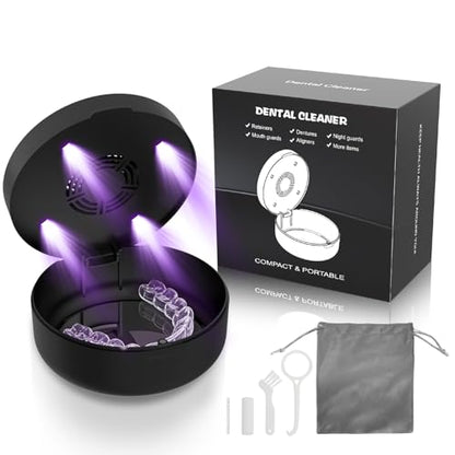 UV Retainer Case with Fan, UVC Retainer Cleaner, Aligner Case Includes Vent Holes and Mirror, Portable Retainer Holder Box for Mouth Guard, Aligners, Night Guard, Black - color: Black