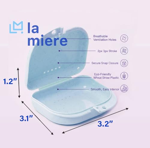 LA MIERE Retainer Case with Vent Holes, 1 Pcs Denture Case, Wheat Straw Box, Blueberry - color: Blueberry