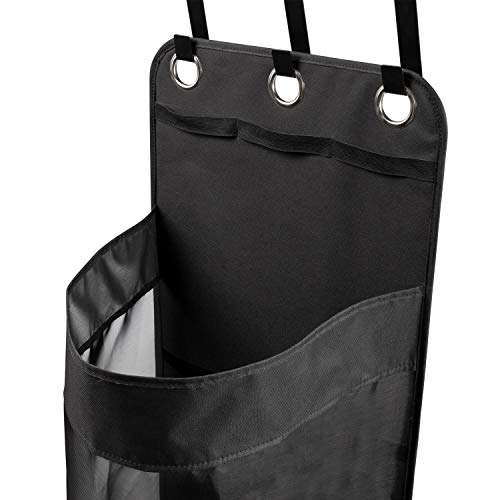 Hanging Sports Equipment Organizer with Hooks, Black Mesh, 16 in W x 43 in H x 12 in D