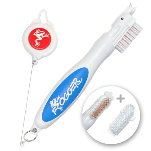 Frogger BrushPro Golf Club Cleaner with Ergonomic Grip and 2.5 ft. Retractable Cord - Sturdy Golf Club Brush and Groove Cleaner for Golfers - color: Patriot