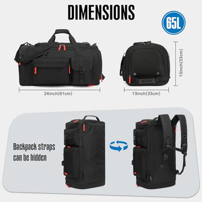 Large Baseball Duffle Bag Softball Backpack for Adult & Youth, 65L Spors Gym Duffel Equipment Bag with Shoe Compartment and Bat Holder, Catchers Gear Bag Fits Batting Mitten, Tball Gear, Helmet - color: Black