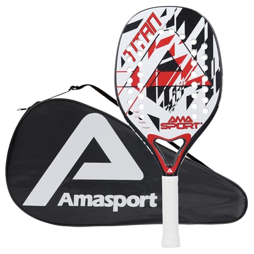 AMA SPORT Beach Tennis Racket Carbon Fiber with EVA Foam Core Texture Beach Tennis Paddle Raquete with Carry Bag (Red)