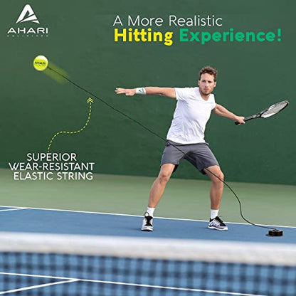 Premium Tennis Trainer Set, Pro Rebounder with Metal Base in a Carrying Cylinder, 3 Replacement Rebound Balls, & Wristband, Portable Tennis Practice Equipment for Solo Training