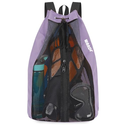 WANDF Swim Bag Mesh Drawstring Backpack Beach Backpack for Swimming, Gym, and Workout Gear - color: Purple