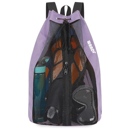 WANDF Swim Bag Mesh Drawstring Backpack Beach Backpack for Swimming, Gym, and Workout Gear - color: Purple
