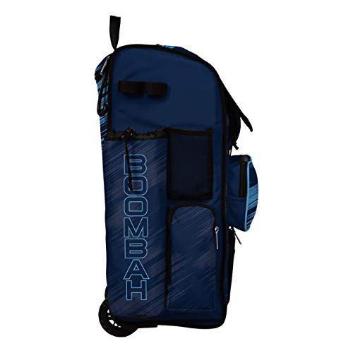 Boombah Rolling Superpack Scratch Baseball/Softball Gear Bag - 23-1/2" x 13-1/2" x 9-1/2" - Multiple Colors - Telescopic Handle and Holds 4 Bats - Wheeled Version - color: Navy/Columbia