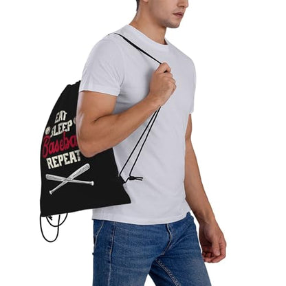 Eat Sleep Baseball Repeat Unisex Drawstring Backpack Bag Sport Gym Travel Swim Sackpack - color: Eat Sleep Baseball Repeat1