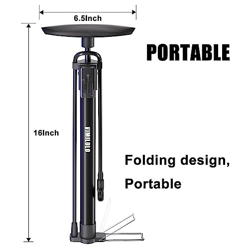Bike Floor Pump, Bicycle Pump with Dual Presta & Schrader Valve Head, High Pressure Bicycle Tire Inflator, Portable Hand Air Pump for Road & Mountain Bikes, Strollers and Balls - style: Portable/No Gauge