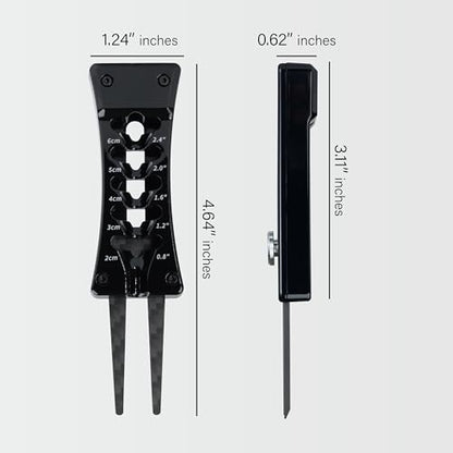 SANDIAN, All-in-1 Value Pak, Adjustable Golf Tee Height Setter with Divot Tool, Genuine Carbon Fiber Made Pitchfork, Super Lightweight, T800 Ball Marker, Hat Clip, Tees, Leather Holster, Zipper Case