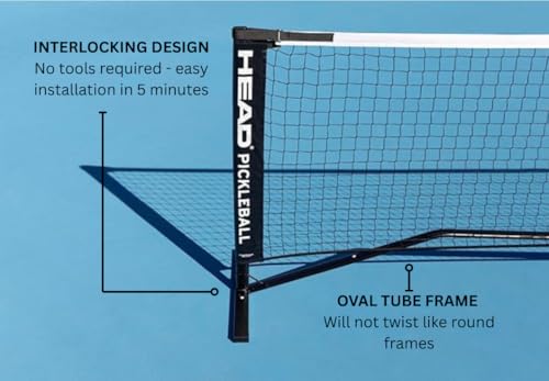 HEAD Portable Pickleball Net System - Official Size, Quick Setup & Carry Bag - Durable & Lightweight Black Net for Indoor/Outdoor Play