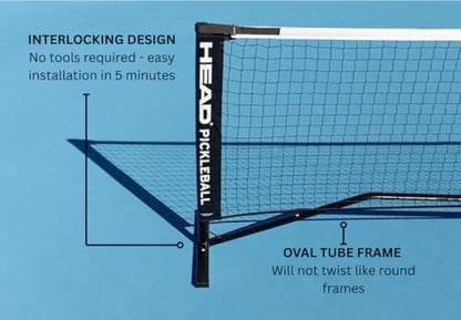 HEAD Portable Pickleball Net System - Official Size, Quick Setup & Carry Bag - Durable & Lightweight Black Net for Indoor/Outdoor Play