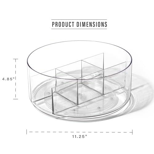 BINO Plastic Round Turntable Organizer with 5 Compartments - Clear | Spinning Divided Turntable Container | Rotating Organizer Storage for Bottle Condiments Fridge Kitchen Counter Pantry Bathroom