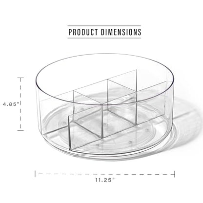 BINO Plastic Round Turntable Organizer with 5 Compartments - Clear | Spinning Divided Turntable Container | Rotating Organizer Storage for Bottle Condiments Fridge Kitchen Counter Pantry Bathroom
