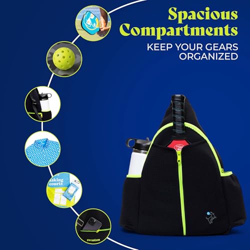 Swinton Pickleball Bag for Women and Men – Stylish Pickleball Backpack | Lightweight, Water-Resistant Pickleball Paddle Bag | Unisex Pickleball Bags with Space for Paddles, Balls & Accessories - color: Black