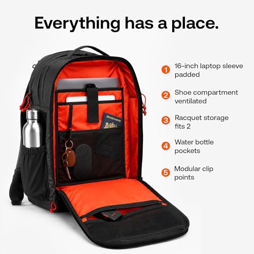 Cancha 'All Court' Backpack for Pickleball, Tennis, Padel Players - Unique Modular System, Lasts a Lifetime, Fits 2 Raquets, Shoes, Laptop, Lightweight, Carry-On Size 30L