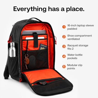 Cancha 'All Court' Backpack for Pickleball, Tennis, Padel Players - Unique Modular System, Lasts a Lifetime, Fits 2 Raquets, Shoes, Laptop, Lightweight, Carry-On Size 30L