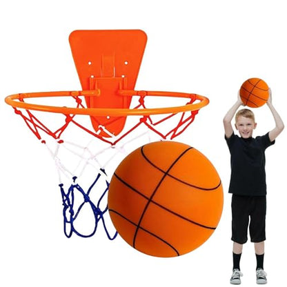 Silent Basketball Hoop and Ball, 18cm Wall Mounted Basketball Hoop Indoor, Noiseless Foam Elastic Sponge Ball WithHoop, SilentBall Professional Indoor BasketballFrame - color: Orange