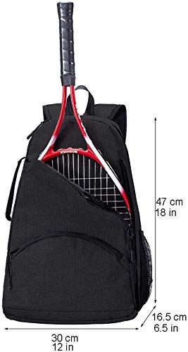 QCWN 2 Raquet Tennis Bag,Tennis Bags For Men Women,Tennis Backpack,Durable Tennis Bookbag,Tennis Pickleball Bag,Tennis Bag Waterproof,Raquet Carrier for Balls, Pickleball Paddles, Badminton Rackets - color: Black