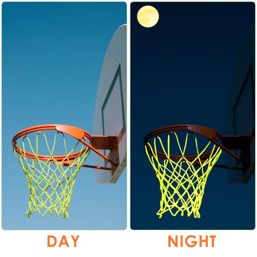 Glow Basketball Net Outdoor 12 Loops Luminous Basketball Nets Heavy Duty Net Replacement Anti Whip All Weather Nylon Light-Up Accessories for Pool Sports (White)