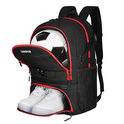 LARIPOP Soccer Backpack with Ball Holder & Shoe Compartment Large Capacity Youth Sports Bag for Training - color: Red