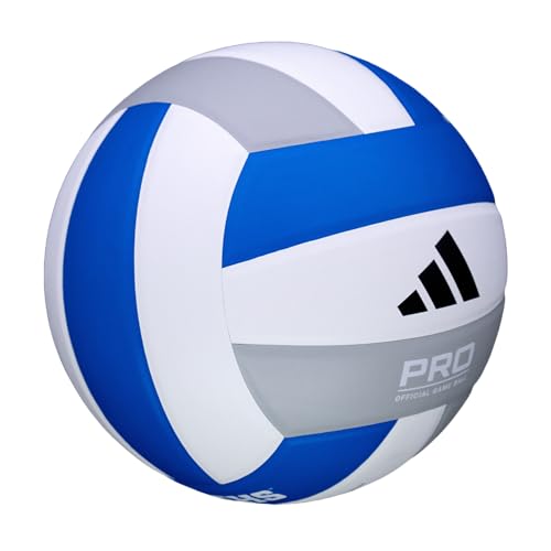 adidas | PRO | Hand Picked Leather Indoor Game Volleyball | NFHS Certified | Official Size - color: Blue/White/Gray