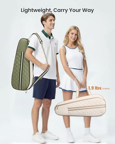 Tennis Bag for Women & Men, 3-6 Rackets Tennis Racket Bag with Shoe Compartment & Insulated Pocket, Water-Resistant Gym Bag, Perfect Tennis Accessories for Court Training & Daily Use - color: Bean Green - Beige