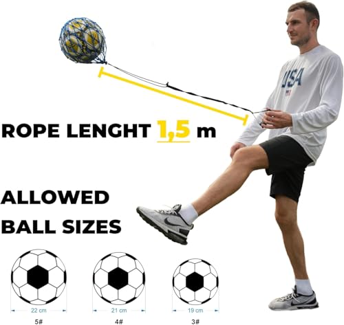 Handle Solo Soccer Kick Trainer with New Ball Locked Net Design, Soccer Ball Bungee Elastic Training Juggling Net (Fits Ball Size 3, 4, 5) - color: Blue