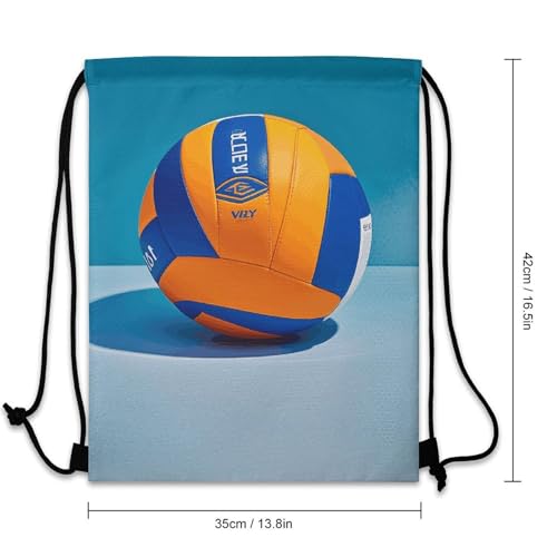 Blue Volleyball Drawstring Backpack Foldable Gym Sackpack for Basketball Soccer Swim Yoga Sport Gear Beach