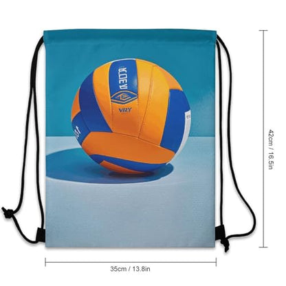 Blue Volleyball Drawstring Backpack Foldable Gym Sackpack for Basketball Soccer Swim Yoga Sport Gear Beach