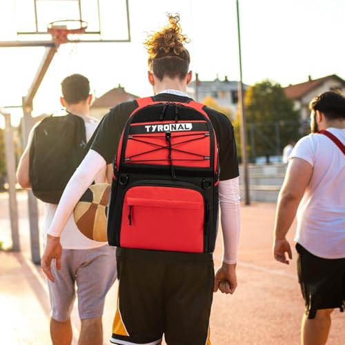 Basketball Bag Backpack with Ball Holder and Shoes Compartment,Best for Basketball, Soccer, Volleyball, Gym. (RED) - color: Red
