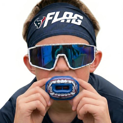 Oral Mart Flag Football Mouth Guard with 3D LipFit Design for Kids - Youth Football Mouthguard (No Boil) Cool Instant Fit Lip Guard Mouthpiece for Braces (Detachable Helmet Strap Included) - color: King Kong