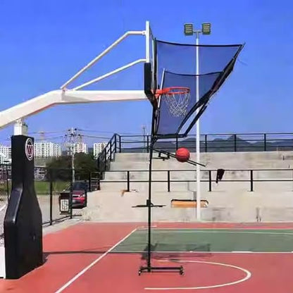 Basketball Shot Return Apparatus Rolling Net Floor Standing Backboard Rebounder Attachment for Traditional Pole/Wall Mounted Hoops Height Adjustable Shooting Racks