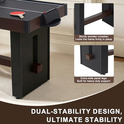 4-in-1 Multi Game Table, 54" Combination Game Table Set, Combo Games Table with Air Hockey, Table Tennis, Foosball, Poker Tabletop for Family, Game Room, Teenagers, Adults