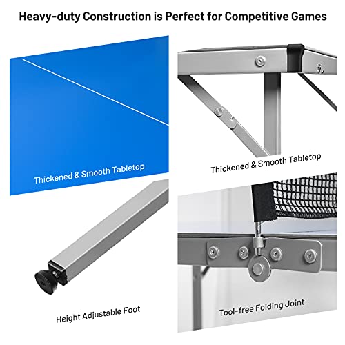 GYMAX Folding Table Tennis Table Set, Complete Ping Pong Table Combo with Removable Net, 2 Paddles & 3 Balls, Potable Table Tennis Kit for Family Kids Game