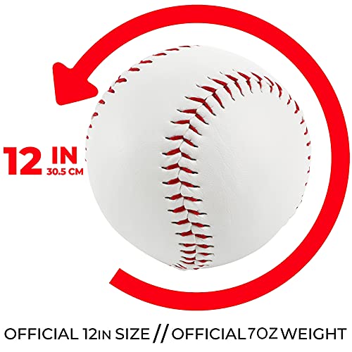 Tebery 6 Pack Sports Practice Softballs, 12-Inch Official Size and Weight Slowpitch Softball, Unmarked & Leather Covered Training Ball for Games, Practice and Training
