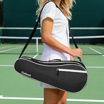 Goloni Tennis Bag for 3-4 Rackets, Water-Resistant Racket Bag with Padded Protection for Men Women Adults - color: Black