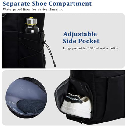Tennis Gym Bag for Women, Tennis Tote Bag with Shoe Compartment & Wet Pocket, Tennis Racket Bag Holds 2-4 Rackets, Weekend Bag with Laptop Compartment for Men & Women - color: Black
