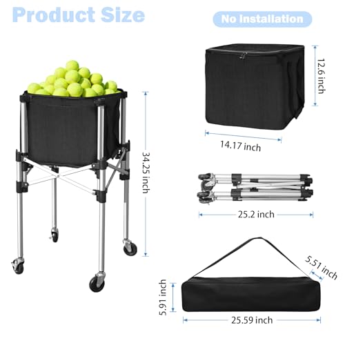 Retractable Tennis Ball Hopper Holds 180 Balls, Upgraded Tennis Ball Basket, Easy to Use Without Installation for Tennis Training and Teaching