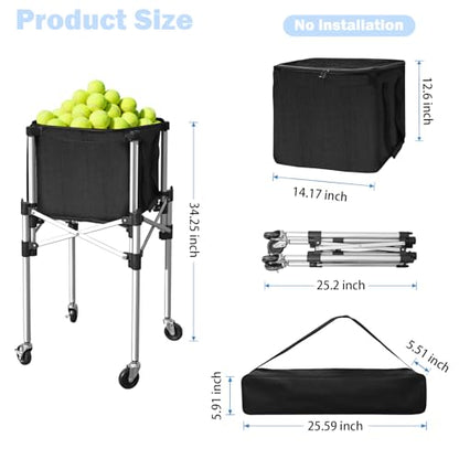 Retractable Tennis Ball Hopper Holds 180 Balls, Upgraded Tennis Ball Basket, Easy to Use Without Installation for Tennis Training and Teaching