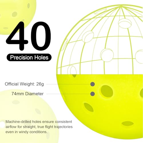 cyclotron P-40 Outdoor Pickleball Balls – USAPA Approved Pickleballs, 40-Hole Precision Design, High Visibility, Durable Seamless HDPE Construction, 3/6 Pack
