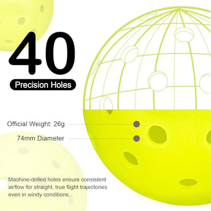 cyclotron P-40 Outdoor Pickleball Balls – USAPA Approved Pickleballs, 40-Hole Precision Design, High Visibility, Durable Seamless HDPE Construction, 3/6 Pack