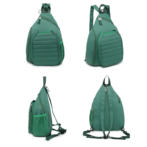 Sling Bag Crossbody Backpack for Pickleball Paddle Tennis Racketball Travel for Men and Women, with Ice Bag 2PS - color: Green