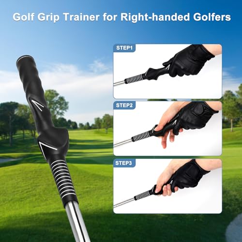 5 in 1 Golf Swing Trainer Aid, Retractable Training Club with Click Sound Feedback and Grip Guide, Portable Rhythm and Tempo Warm Up Stick for Right Handed Golfers