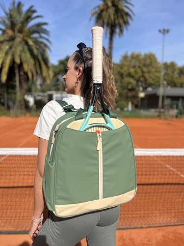 AYRES Tennis Backpack - Spacious Womens Tennis, Padel & Pickleball Bag | Quick-Access Racket Compartment (Fits 2) | Designer Tennis Bag, Water-Resistant & Easy To Clean, Makeup Pouch Included - color: Green
