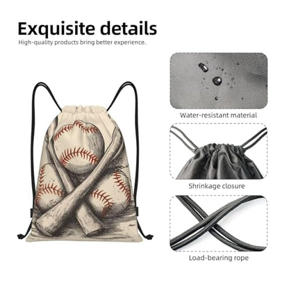 Drawstring Backpack Waterproof String Bag Hand Drawn Baseball Bats and Ball Cinch Bag Lightweight Sport Gym Sackpack Small - size: Small