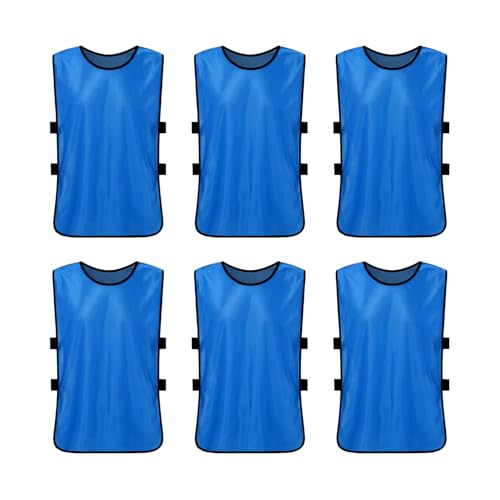 6 Pcs Pinnies Team Practice Vests with Resistance Bands for Child Youth Teen Adult,Ideal for Soccer, Football,Basketball - color: Blue, size: Youth/Adult