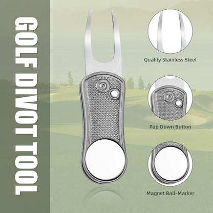 Mile High Life Golf Divot Repair Tool, All Metal Foldable Divot Tool with Pop-up Button & Magnetic Ball Marker - color: Gray Undulate