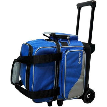 Pyramid Path Pro Deluxe Single Roller Bowling Bag With Separate Shoe Compartment (Up To US Mens Size 11), 2 Large Accessory Pockets, Padded Foam Ball Insert, Lifting Handles and Locking Square Handle - color: Pro Royal Blue/Silver